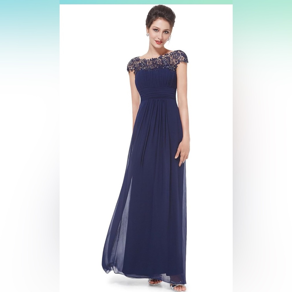 Ever Pretty Cap Sleeve Ruched Lace Chiffon Formal Evening Gown